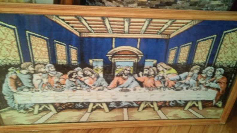 lot 489 image: 7 various art prints, framed tapestry Last Supper.