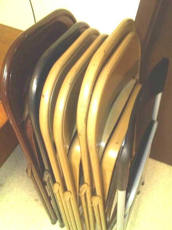 lot 834 image: Therapy Room weights, step box, seven folding chairs, two benches and more