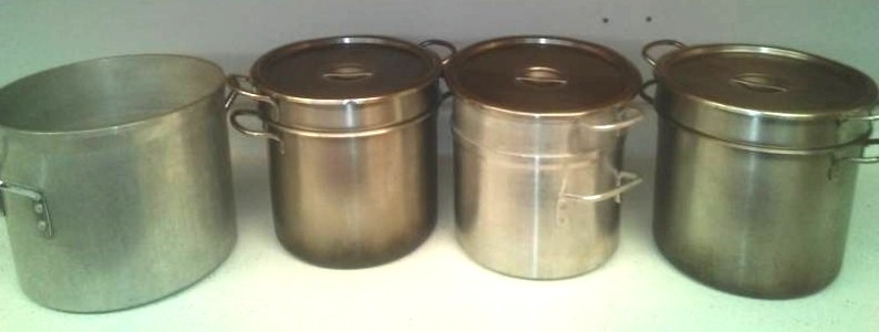 lot 668 image: Volrath Stainless Steel, Stock Pots, double Boilers, heavy cast aluminum pot.