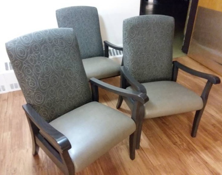 lot 592 image: Tilt Back Rocker Arm Chairs  Grey Tones (3)  Like New Condition