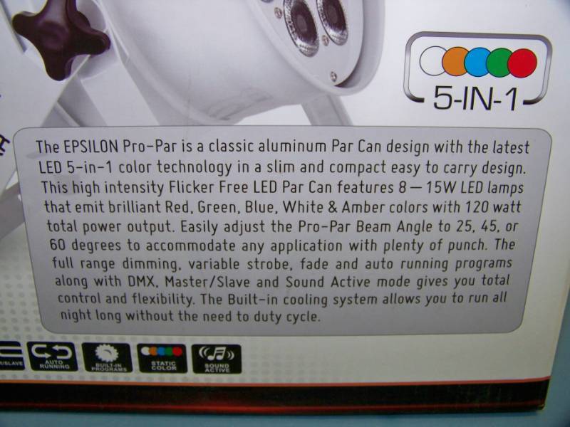 lot 32 image: EPSILON, 5-in-1, Pro Par LED Light  Professional Lighting - NEW in Original Box