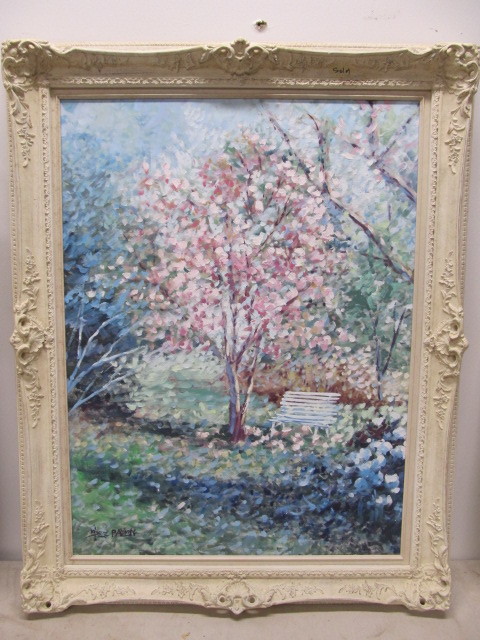 lot 9 image: LARGE Signed Vintage Monet Style Oil on Canvas Painting