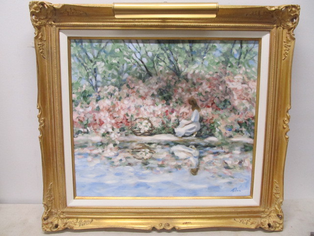 lot 10 image: Large Signed Vintage Monet Style Oil on Canvas Painting