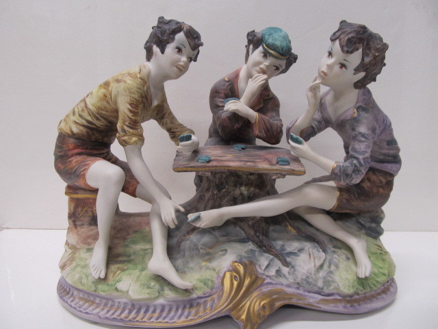 lot 19 image: Large MINT Vintage Italian AZZOLIN BROTHERS Capodimonte Figural Group