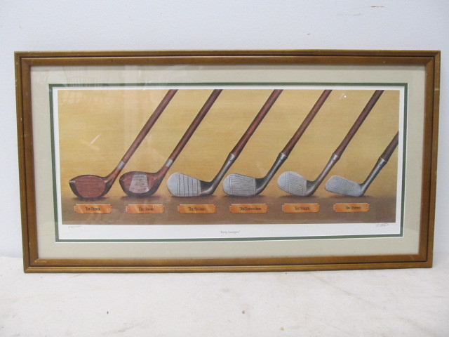 lot 42 image: Framed Signed & Numbered Early Swingers Golf Club Print