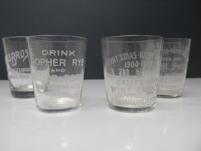 lot 5 image: 4 Original Antique Pre-Prohibition Minneapolis Shot Glasses