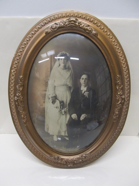 lot 152 image: Antique Wedding Photo wConvex Glass Frame