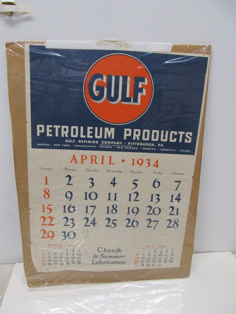 lot 176 image: Large 1934 Gulf Motor Oil Calendar Page