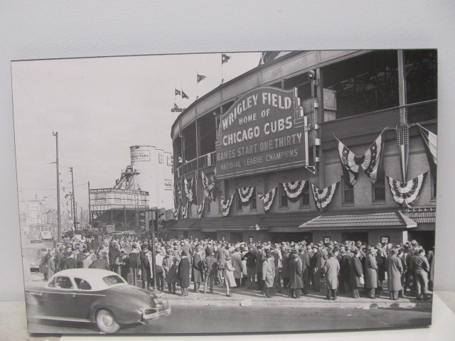 lot 177 image: Large Vintage Style WRIGLEY FIELD Photo Print on Wood