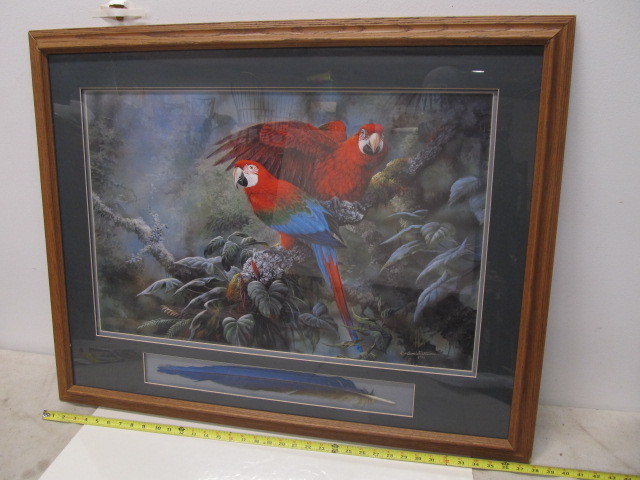 lot 192 image: Large Framed Signed & Numbered Tropical Bird Print by Gamini Ratnavira