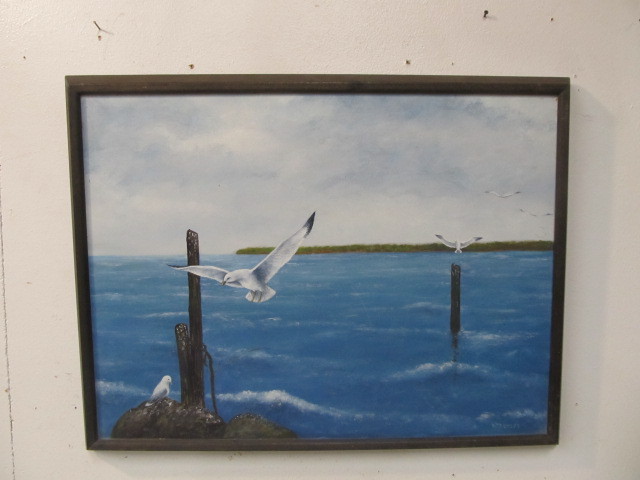 lot 67 image: Original Artist Signed Oil on Canvas Seagull in Flight Painting