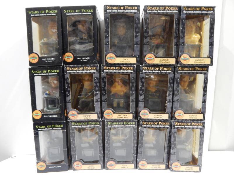 Lot of 15 Stars of Poker Limited Edition Bobble Heads