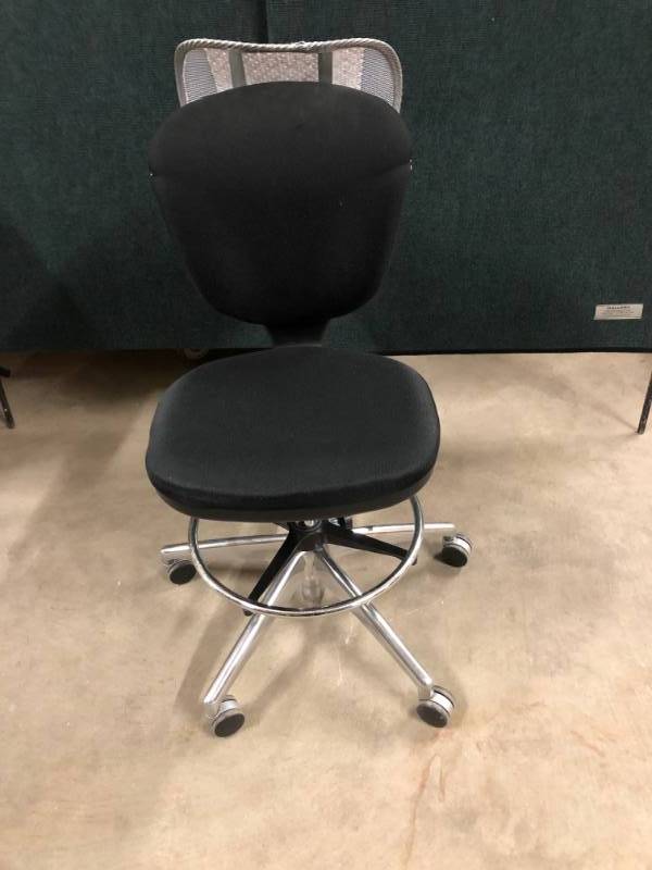 lot 32 image: Safco Super Nice Office Ergonomic Swivel Task Stool Chair - Height Adjustable with Additional Support Backrest