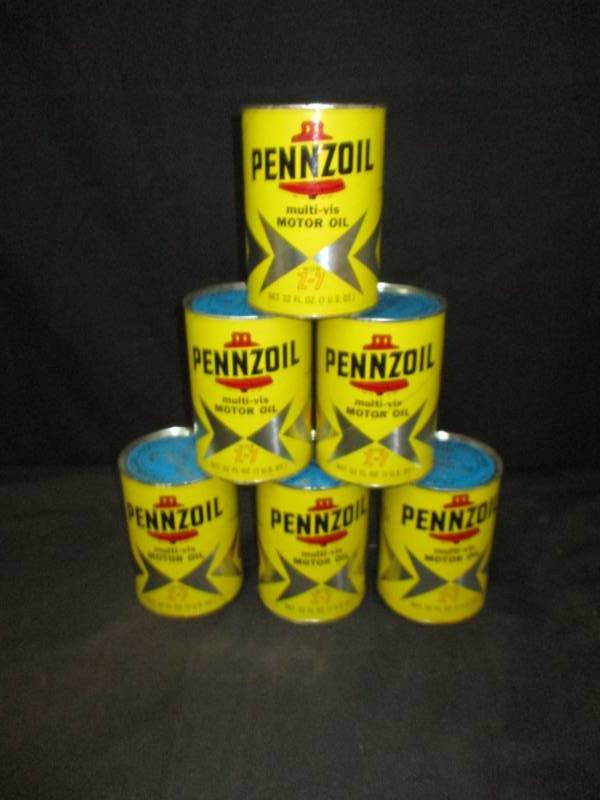 lot 31 image: 6- Full Pennzoil Oil Cans 32.fl Oz Each
