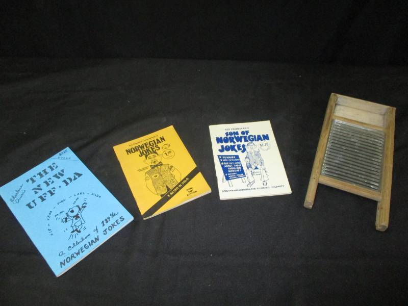 lot 47 image: Washboard and Scandanavian joke books