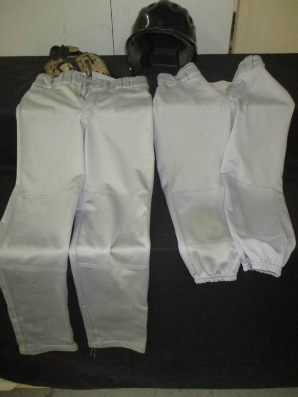 lot 132 image: Baseball Pants Medium and small and batting helmet