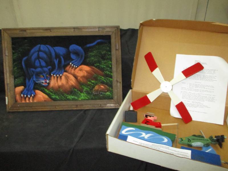 lot 152 image: Felt Picture and Fishermans Wind Whirley bird