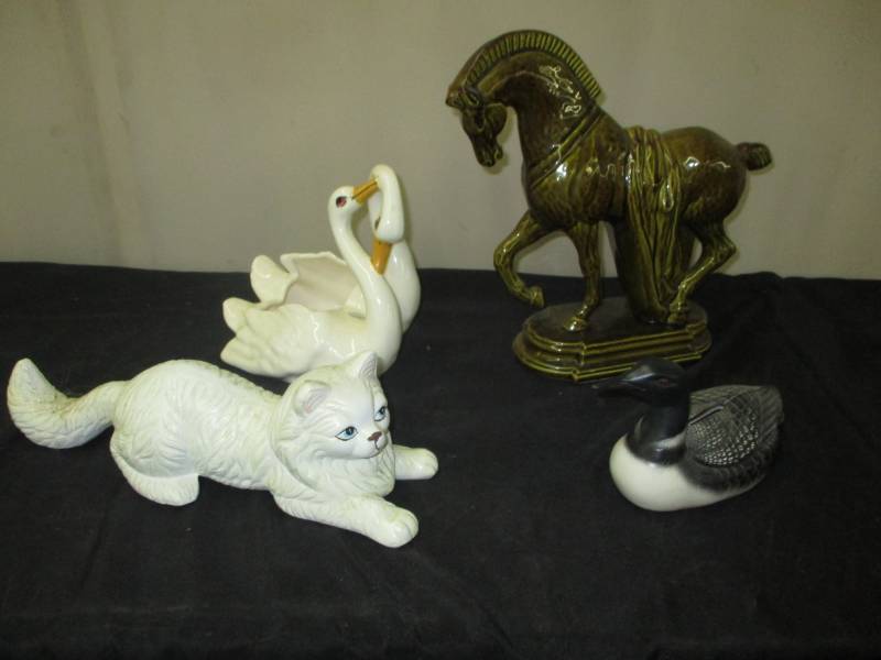 lot 153 image: Horse, Cat, Loon Banks and Swan Figurines