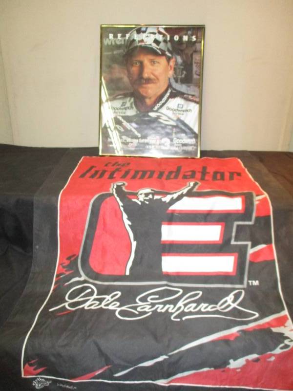 lot 163 image: Dale earnhardt 2 Sided Flag and Picture Flag 42 Tall x 30 Length