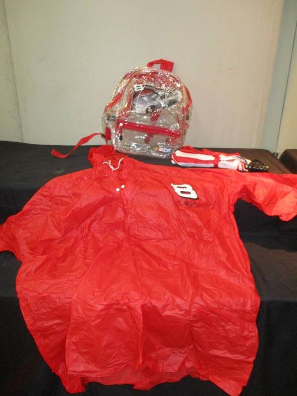lot 172 image: Dale Earnhardt Poncho, Unbrella and Clear Backpack