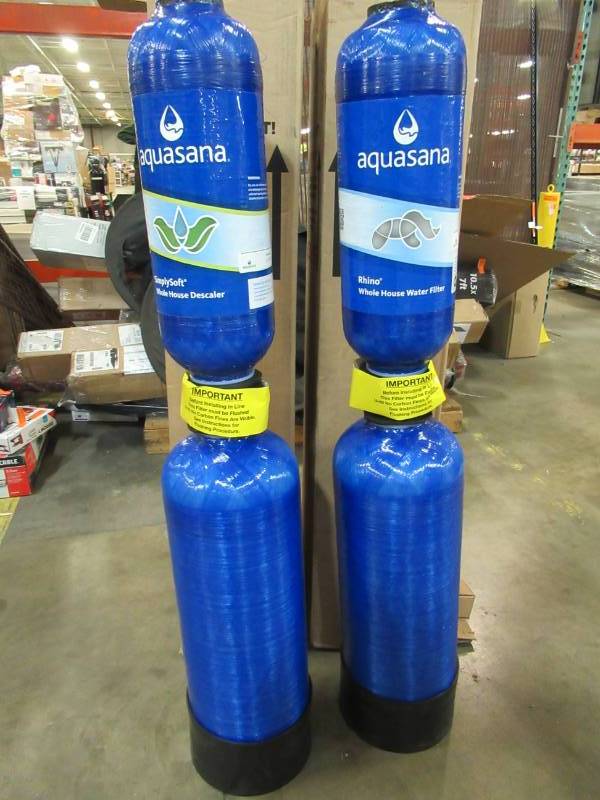 lot 328 image: Rhino Series 5-Stage 300,000 Gal. Whole House Water Filters, Just the tanks Missing system parts.