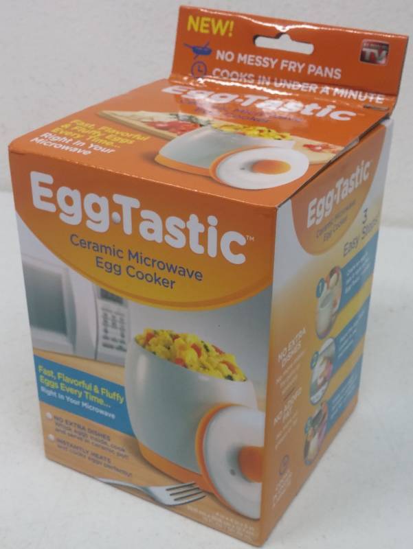 lot 76 image: Egg-Tastic Ceramic Microwave Egg Cooker, as-new in box