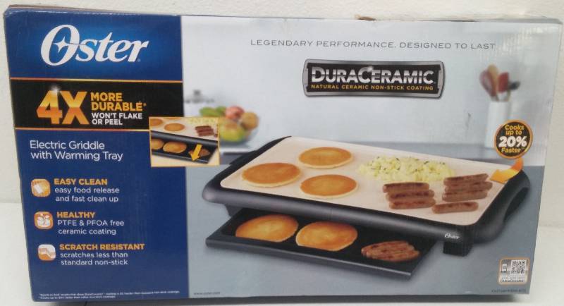 lot 102 image: Oster-Electric Griddle with Warming Tray, as-new in box