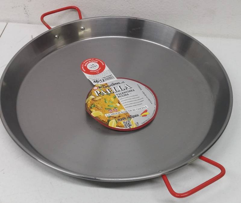 lot 119 image: Polished Steel Paella Pan 16 inch, as-new in box