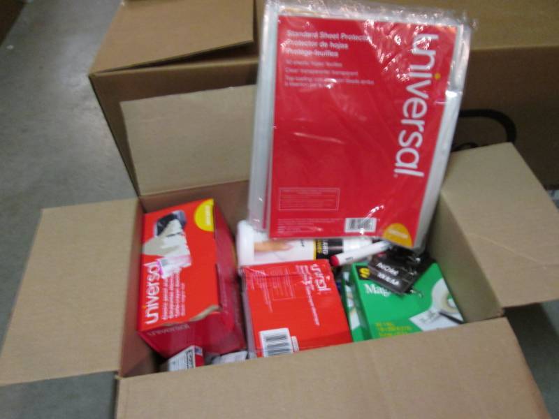 lot 56 image: Box Full of Misc Office Supplies  C...