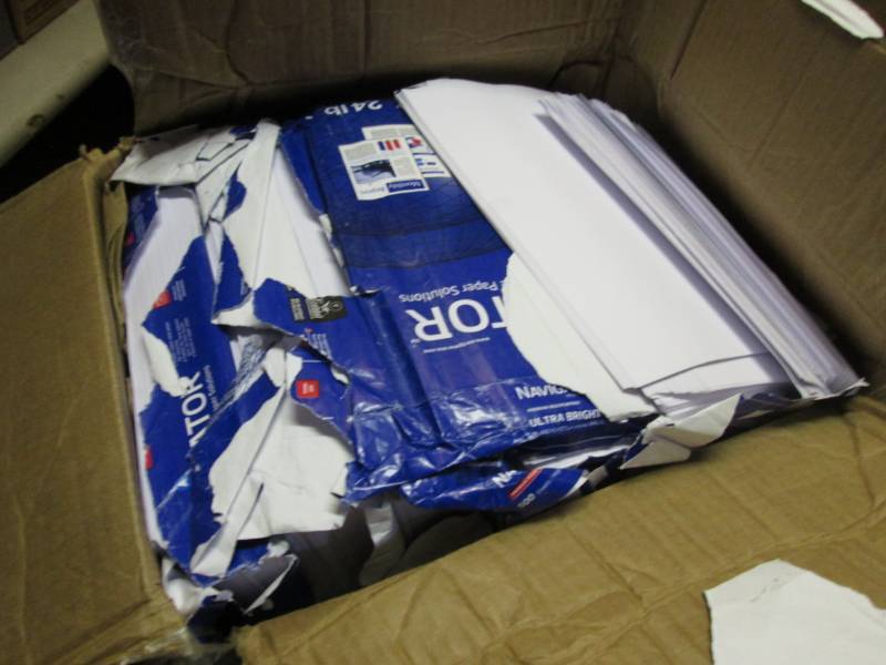 lot 59 image: Box Full of Poorly Packed Reams of ...