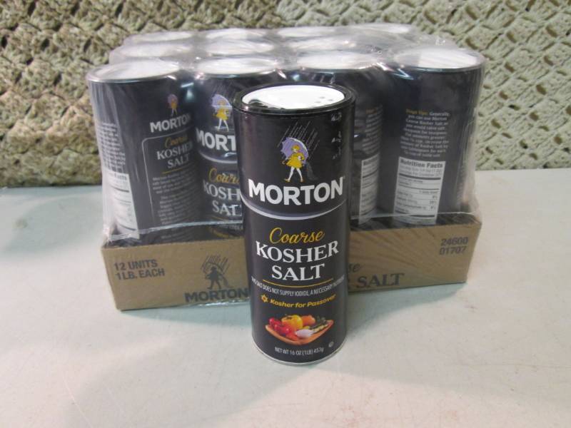 lot 124 image: Case of 12 Morton Coarse Kosher Sal...
