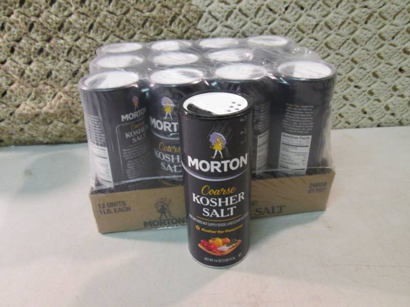 lot 125 image: Case of 12 Morton Coarse Kosher Sal...