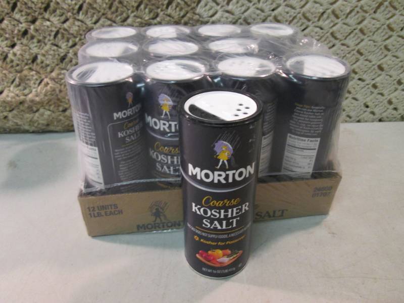 lot 126 image: Case of 12 Morton Coarse Kosher Sal...