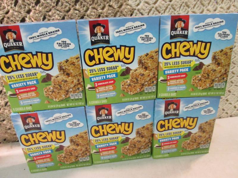 lot 228 image: 6 Boxes of Quaker Chewy Variety Pac...