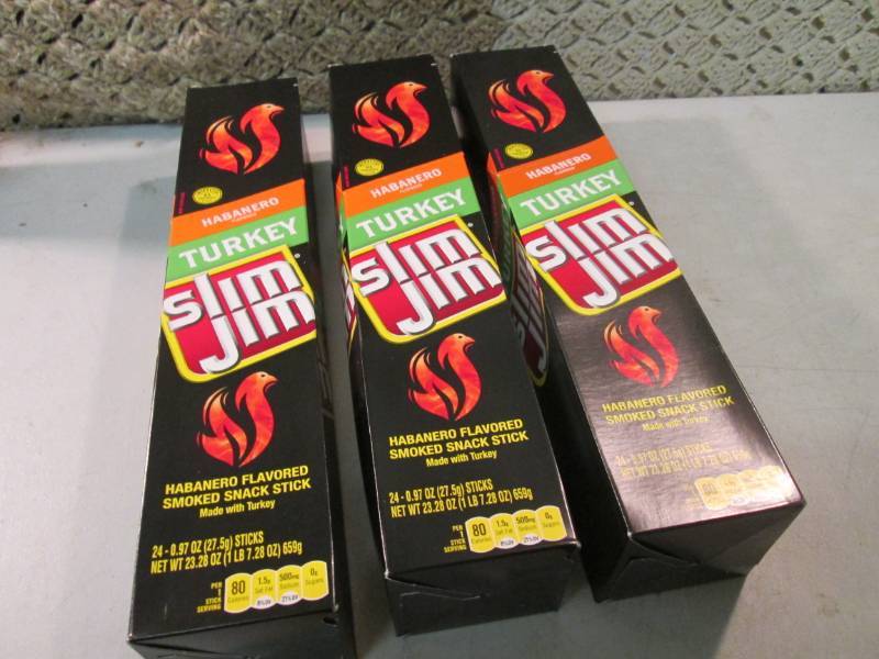 lot 231 image: 3 Boxes of 24 each Slim Jim Snack S...