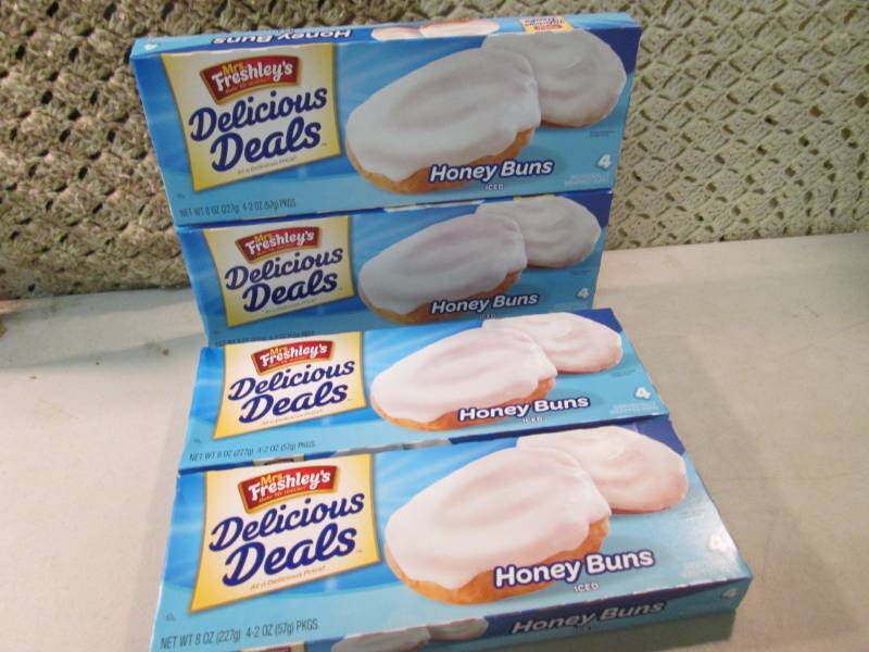 lot 243 image: 4 Boxes of Iced Honey Buns Best by ...