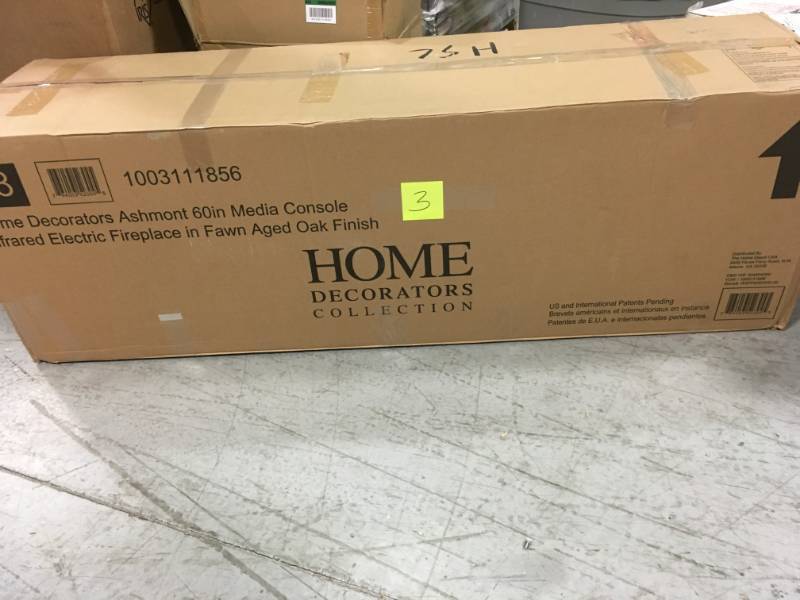 Home Decorators Collection Ashmont 60 in. Freestanding Electric Fireplace TV Stand in Aged Oak open box in like new condition