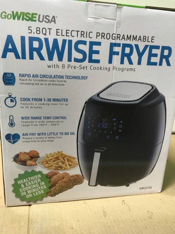 GoWISE USA 5.8 Qt. 8-in-1 Black Electric Air Fryer  open box in like new condition