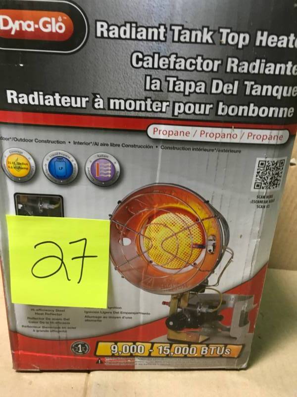 Dyna-Glo Single Burner 15,000 BTU Radiant Tank Top Propane Portable Heater  open box in like new condition