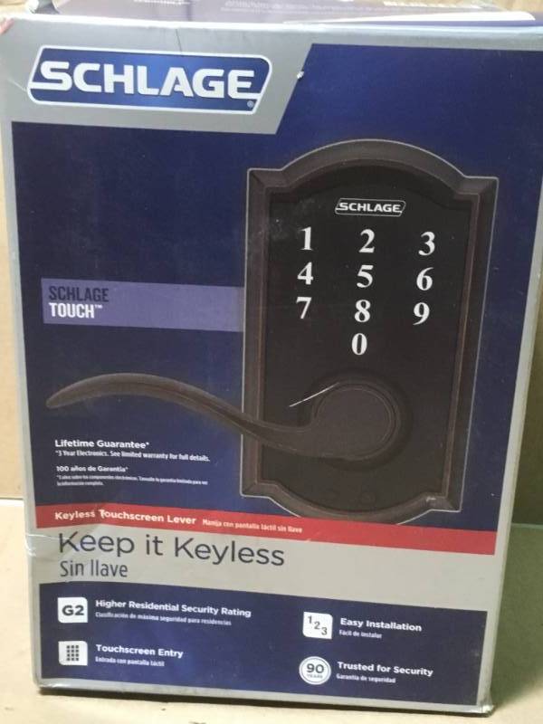 Schlage Accent Aged Bronze Touch Electronic Door Lever with Camelot Trim open box in like new condition