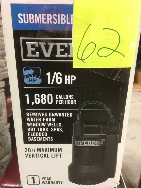 Everbilt 16 HP Plastic Submersible Utility Pump  open box in good condition