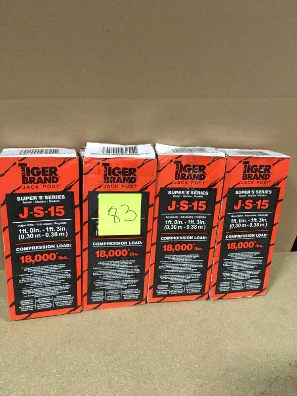 Lot of 4 J-S-15 Tiger Brand Jack Post Super S 1 ft. 4 in. Jack Post can adjust from 1 ft. to 1 ft. 4 in not used