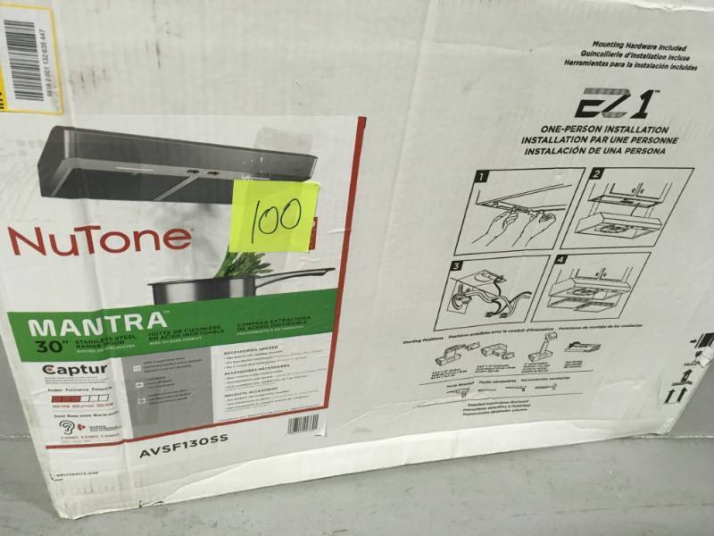 NuTone  Mantra 30 in. Convertible Under Cabinet Range Hood with Light in Stainless Steel  in good conditions
