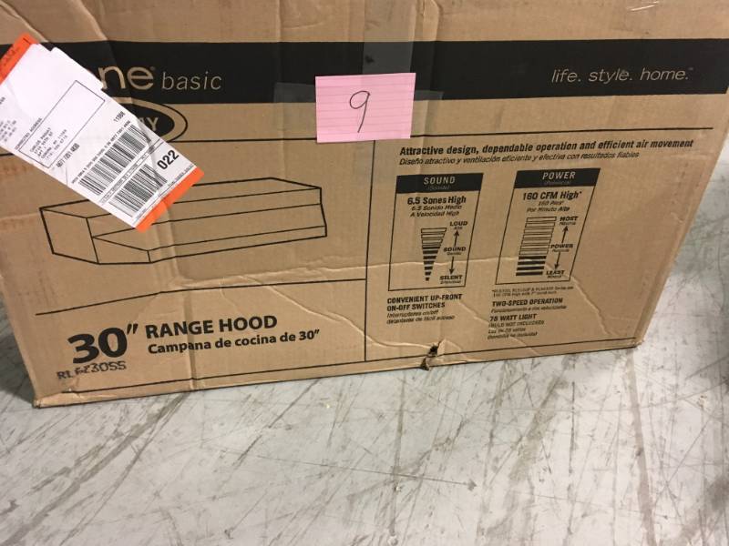 NuTone RL6200 Series 30 in. Ductless Under Cabinet Range Hood with Light in Stainless Steel open box in like new condition