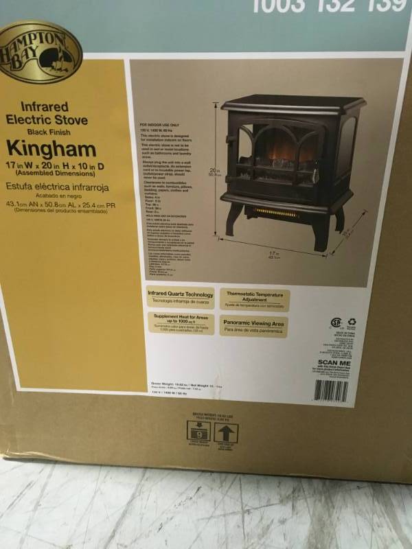 Hampton Bay Kingham 1,000 sq. ft. Panoramic Infrared Electric Stove in Black with Electronic Thermostat open box in like new condition