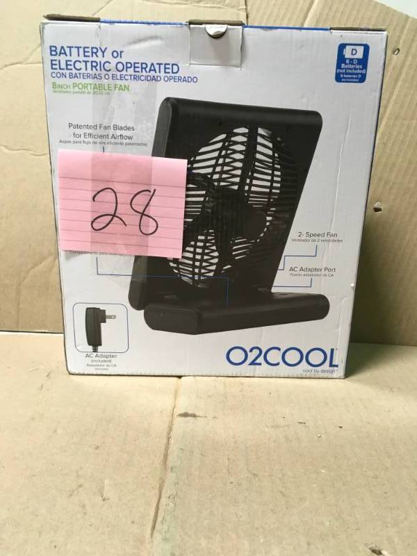 O2Cool 8 in. Black Portable Fan with AC Adapter open box in like new condition