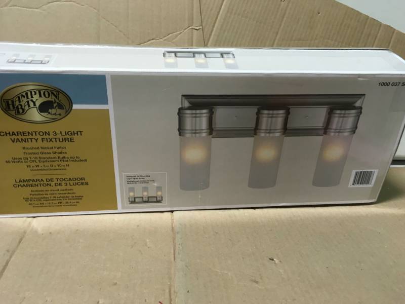 3-Light Brushed Nickel Wall Vanity Fixture open box in like new condition