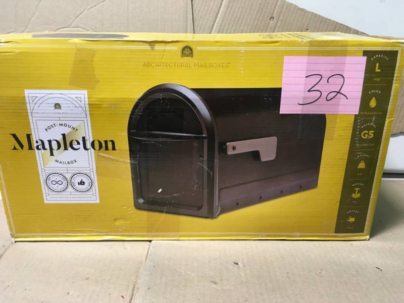 Architectural Mailboxes Mapleton Post Mount Mailbox Rubbed Bronze with Premium Champagne Flag open box in like new condition