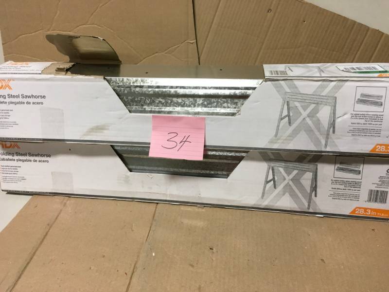 HDX 1-Compartment Folding Steel Sawhorse QTY 2 open box in like new condition