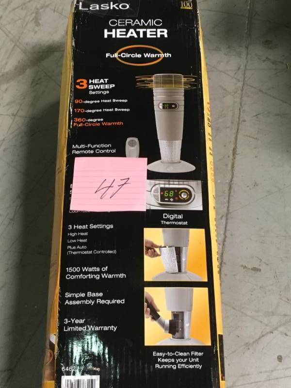 Lasko 25 in. 1500-Watt Full-Circle Warmth Ceramic Tower Heater open box in like new condition